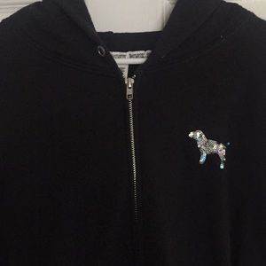 PINK Victoria's Secret Black Hoodie with Sequin Dog